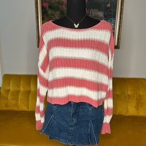 American Eagle Outfitters Pink and White Striped Sweater
